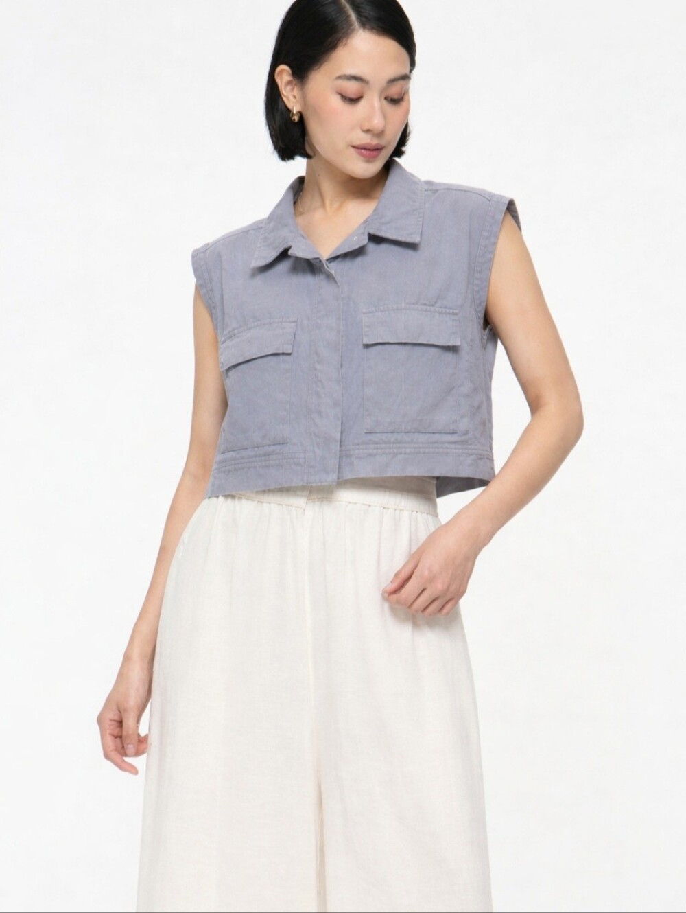 Cropped Utility Top in Dusty Blue